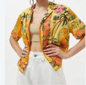 Urban Outfitters Hayden Souvenir Boxy Mix Print Button-Down Shirt Size xS